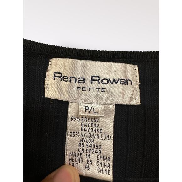 Rena Rowan Petite Large‎ Ribbed Knit Black Sweater Full Zip Holiday Retro Y2K - Picture 6 of 6